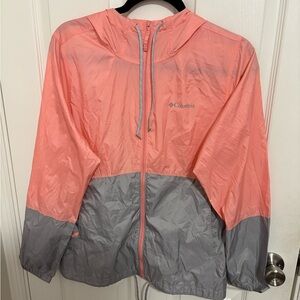 Columbia Switchback III Hooded Full Zip Windbreaker Jacket - Peach & Grey
